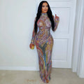 Long Sleeve Ink Painting Mesh Hot Drilling Designer Sexy Highly Costumes