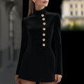 Women's Autumn Elegant Solid Color Sleeve Stand Collar Single-breasted Dress