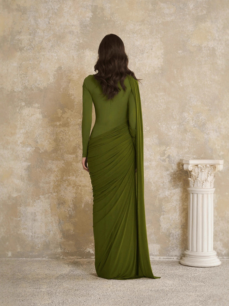 Women's Fashion Elegant Pleated Ribbon Long-sleeved Dress
