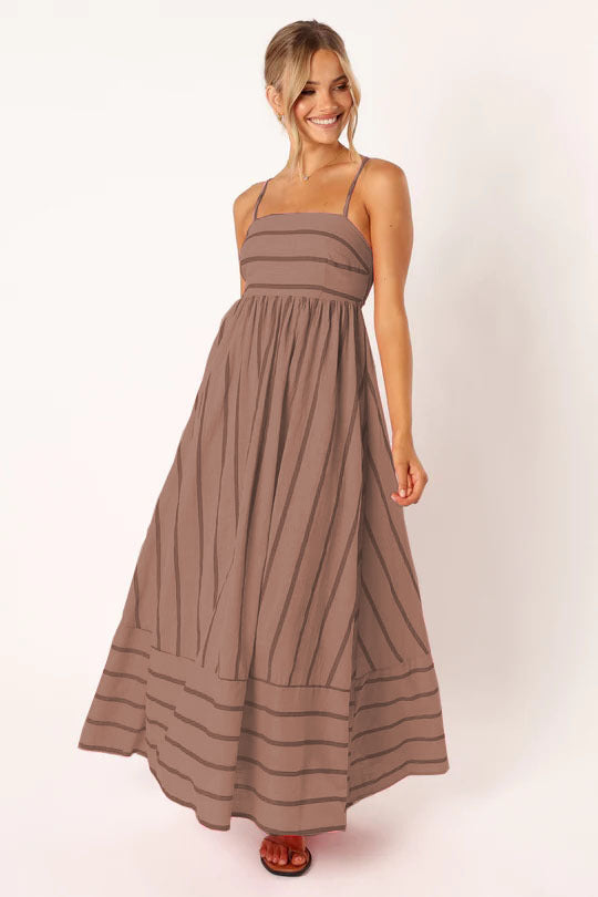 Striped Sleeveless Sling Backless Large Swing Dress