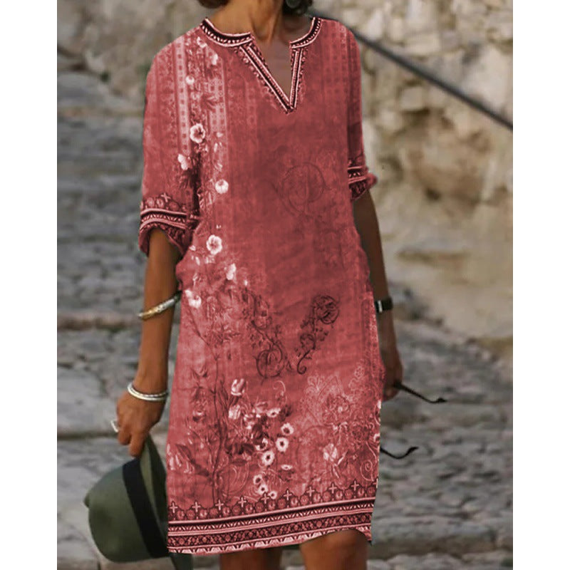 Slouchy Women's National Style Printed Casual Dress