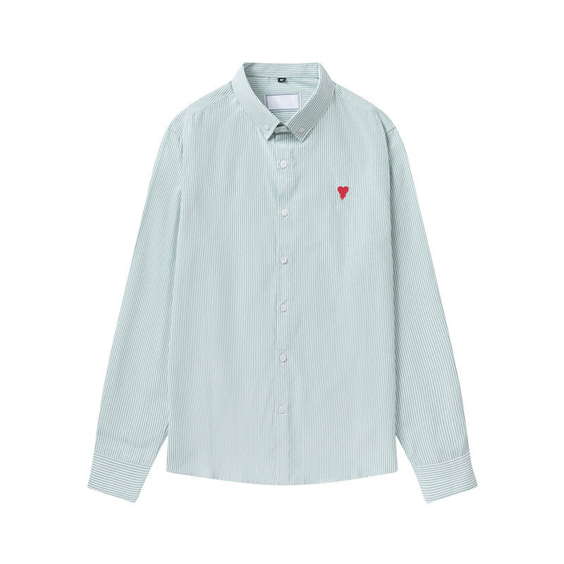 Women's & Men's High Version Small Love Embroidered Shirt Casual Loose Couple Long Blouse