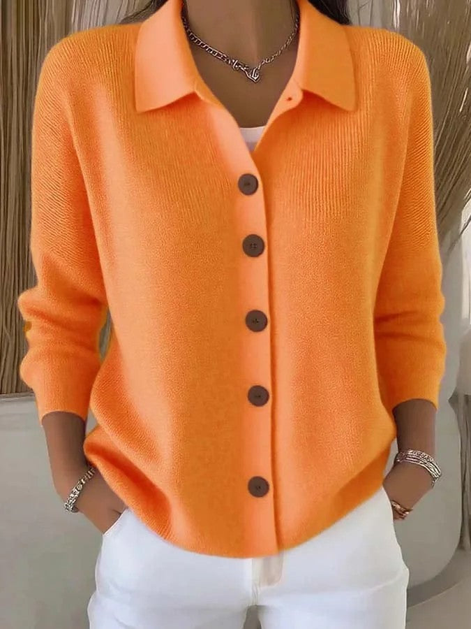 Women's Knitted Lapel Solid Color Casual Fashion Women's Sweater