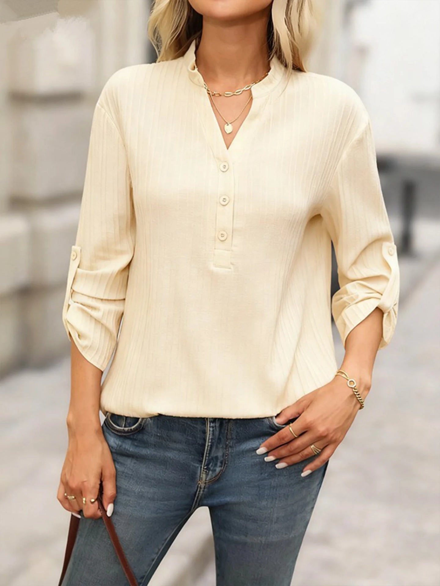 Women's Half Button Shirt Fashion Versatile Blouse