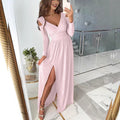 Long Sleeve Hem Pure Color Split Dress