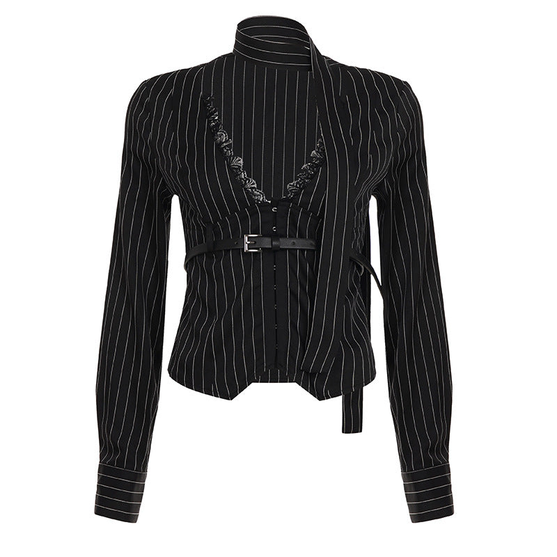 Hot Style Lace Patchwork Stripes Shirt Women's T-shirt
