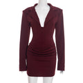 Women's Winter Casual Solid Color Deep Double-breasted Dress