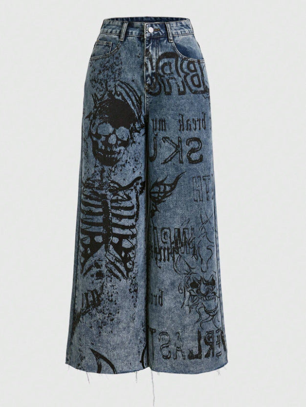 Straight Male Female Trendy Washed Personalized Jeans