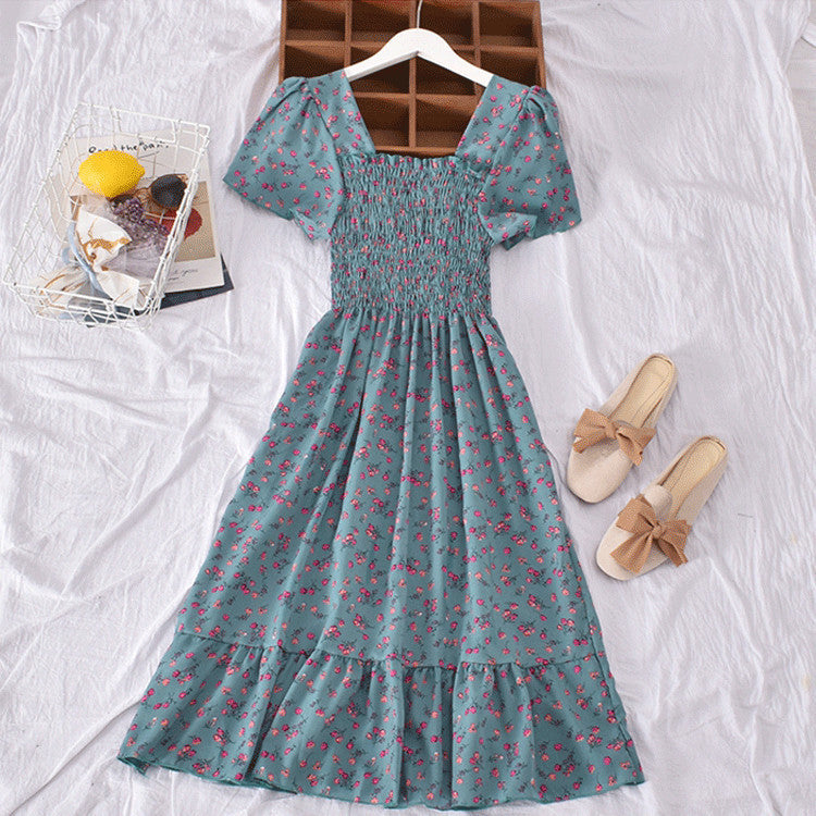 Women's French Style Retro Square Collar Floral Small Dress
