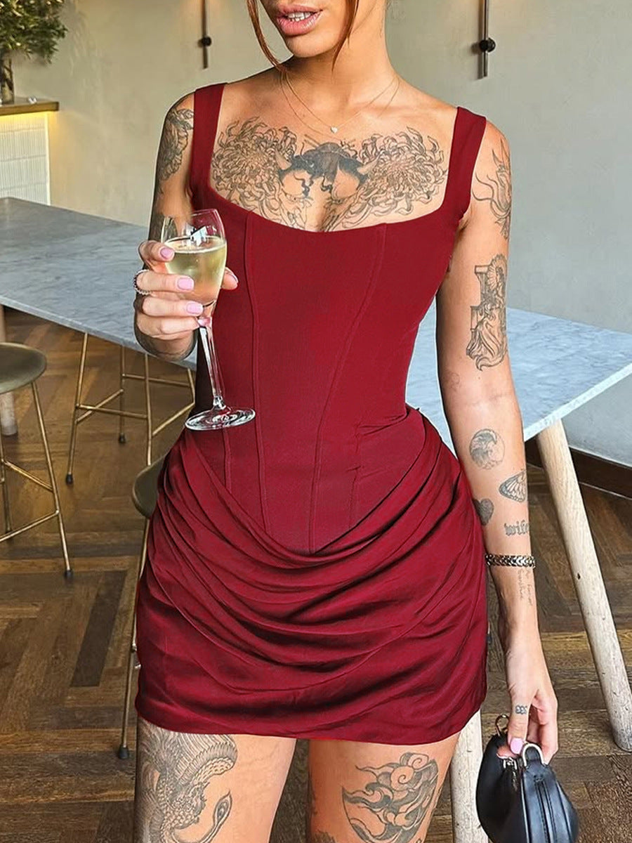 Women's Fishbone Slim Fit Backless Slip Female Hot Adult Lady Like Dress