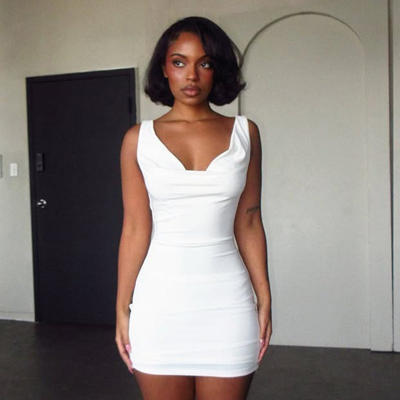 Women's Summer Solid Color Casual Iron Chain Bare Back Dress