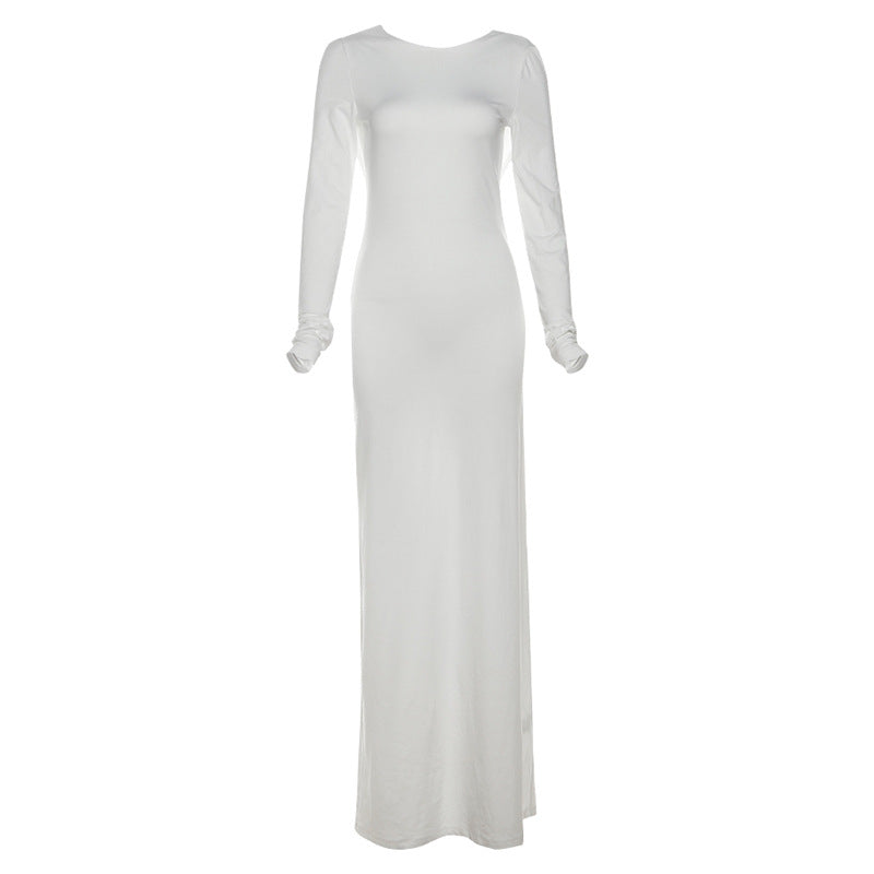 Pure Design Long Temperament Solid Color Slim Fit Dress
