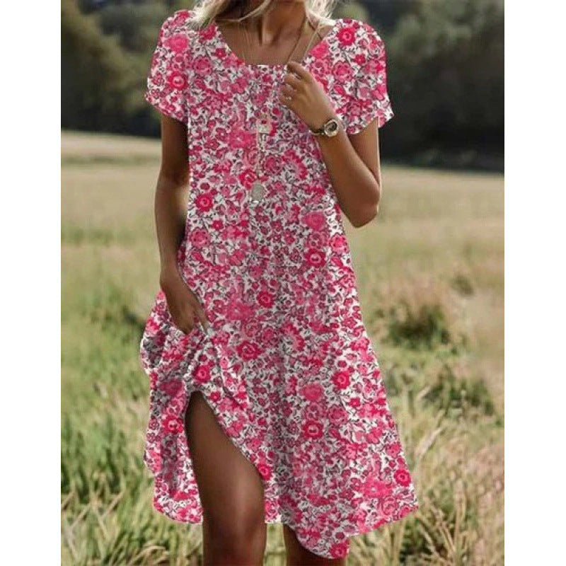 Summer Artistic Ethnic Style Scoop Mid-length Dress