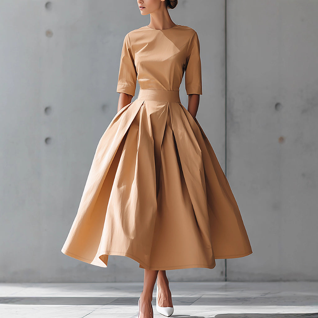 Fashion Casual Elegant Personality Design Three-quarter Sleeve Swing Dress