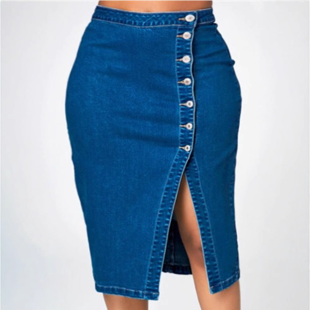 Classic Innovative Stretch Denim Long Hip Skirt
