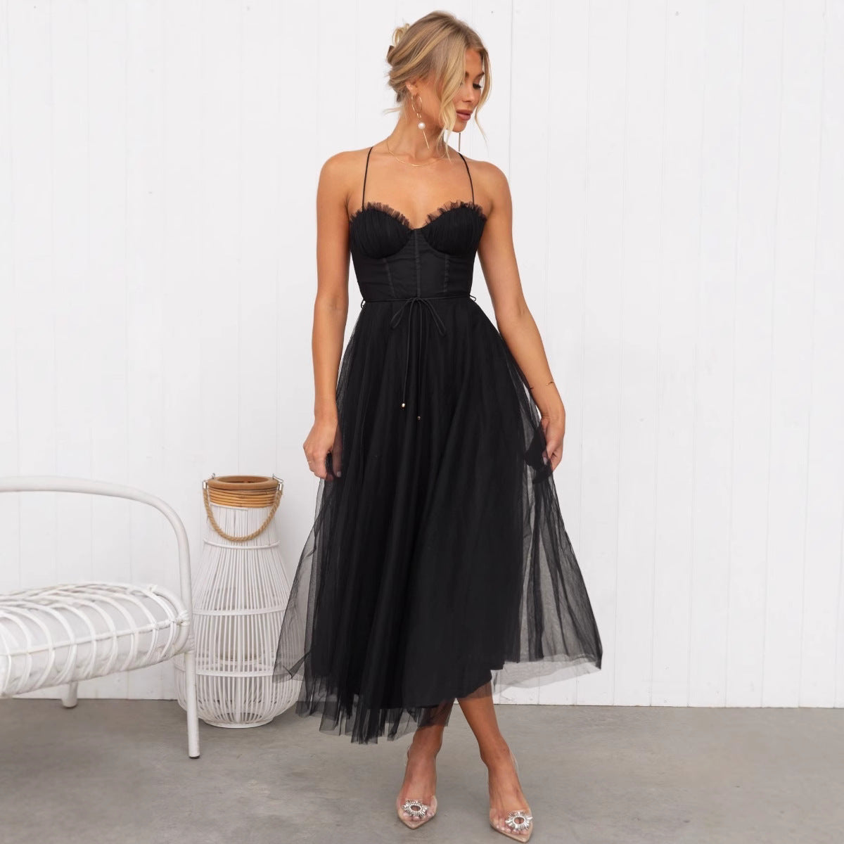 Beautiful Independent Temperament Sexy Straps Tulle Dress