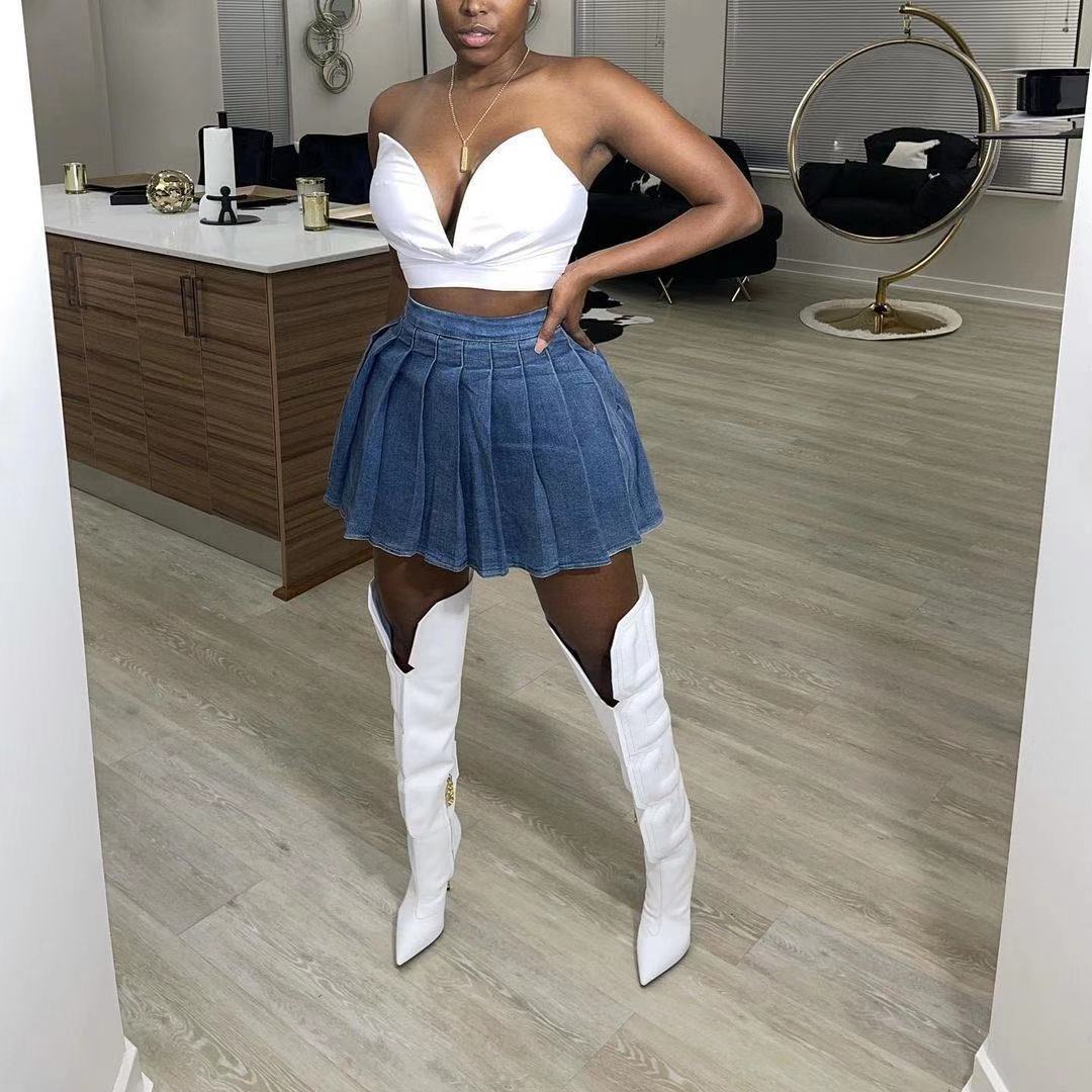 Slouchy New Fashion Casual Denim Pleated Skirt