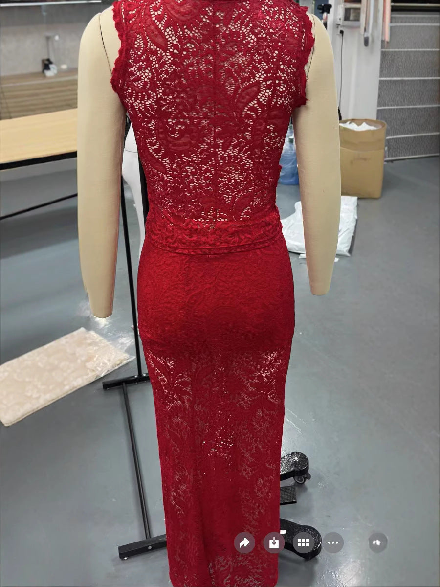 Hollow Out Irregular Sexy Red Fishtail Dress
