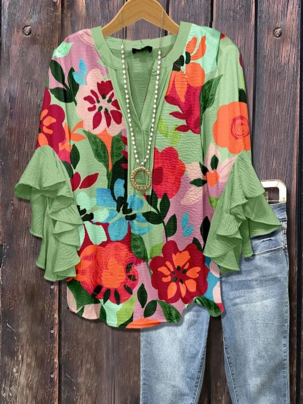 Women's Creative Floral Element Printing Digital Casual Trend Lotus Women's T-shirt