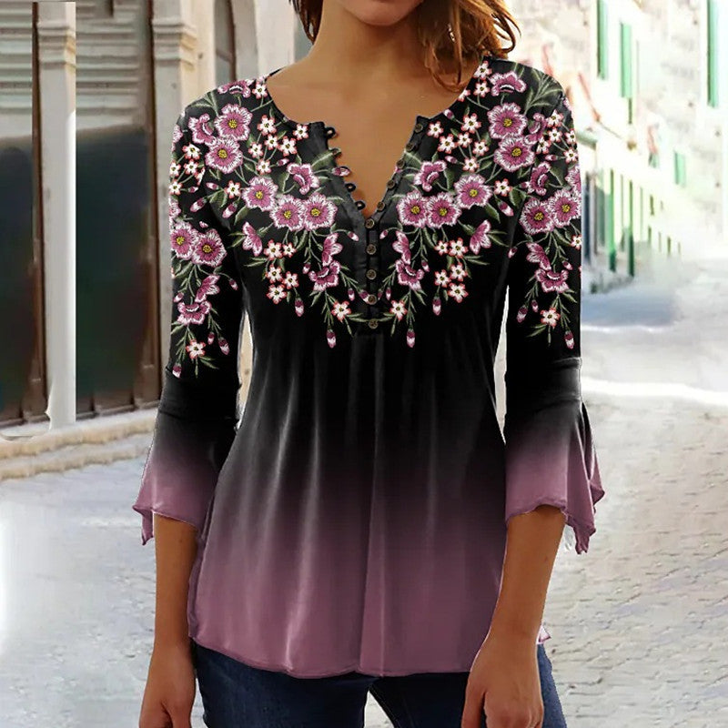 Graceful Classic Summer Fashion Flower Printed Women's T-shirt
