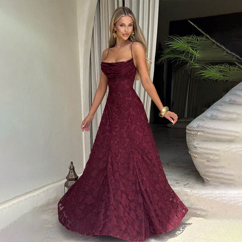 Women's Elegant Lace Sexy Backless Spaghetti Straps Dress