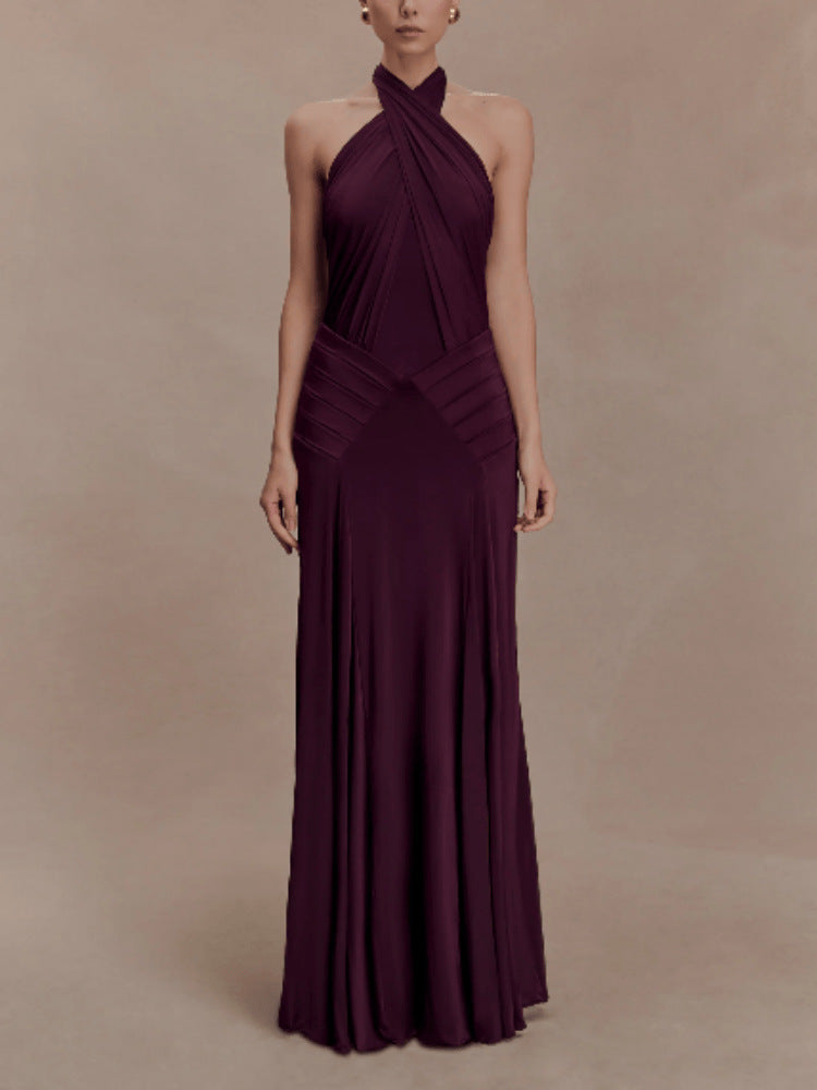Women's Slim Fit Halter Backless Pleated Fashion Dress