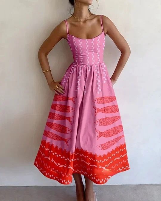 Women's Sling Long Digital Printing Large Dress