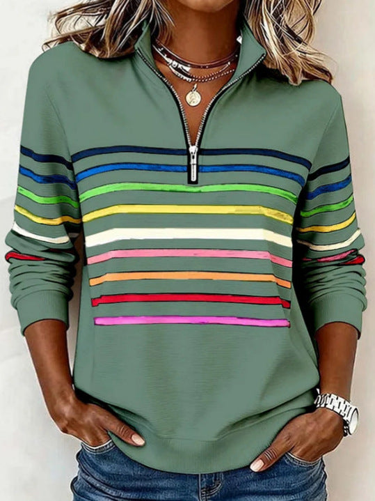 Unique Women's Half Zipper Digital Printing Blouse
