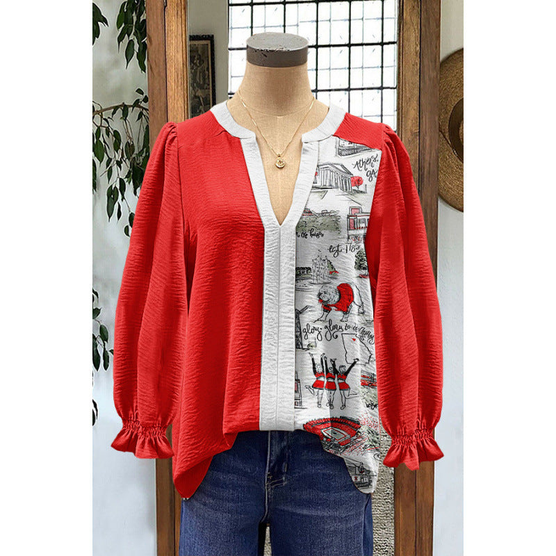 Women's Loose Flared Sleeves Long-sleeved Digital Printing Women's T-shirt