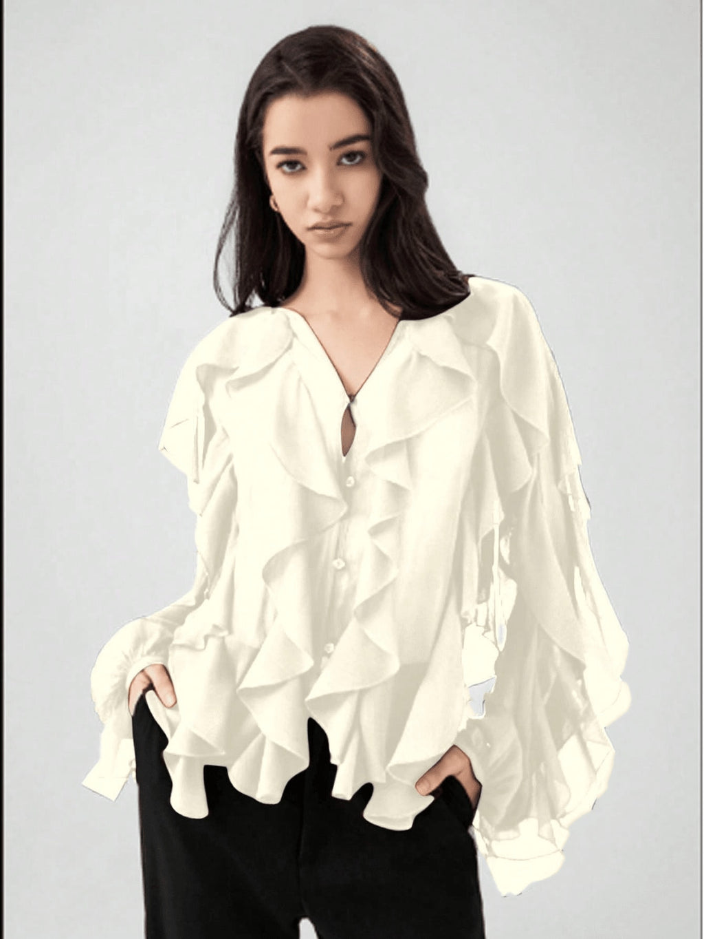 Women's Laminated Decoration Versatile Long Sleeve Shirt Tops