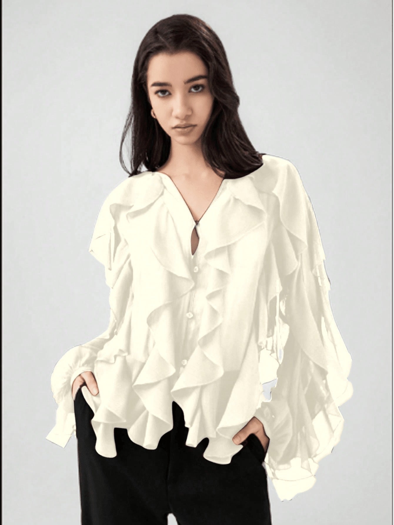 Women's Laminated Decoration Versatile Long Sleeve Shirt Tops