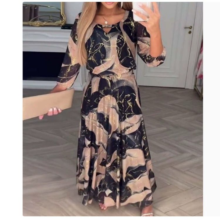 Women's Summer Temperament Elegant Cropped Sleeves Printed Dress