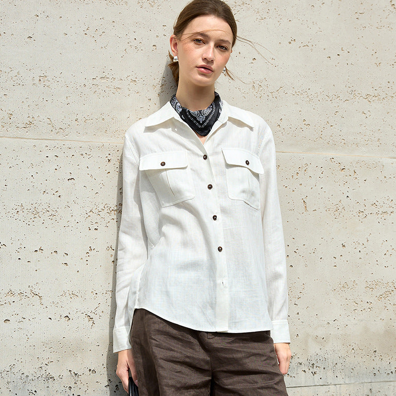 Women's Work Clothes Shirt Spring Polo Collar Old Money Cotton Blouse