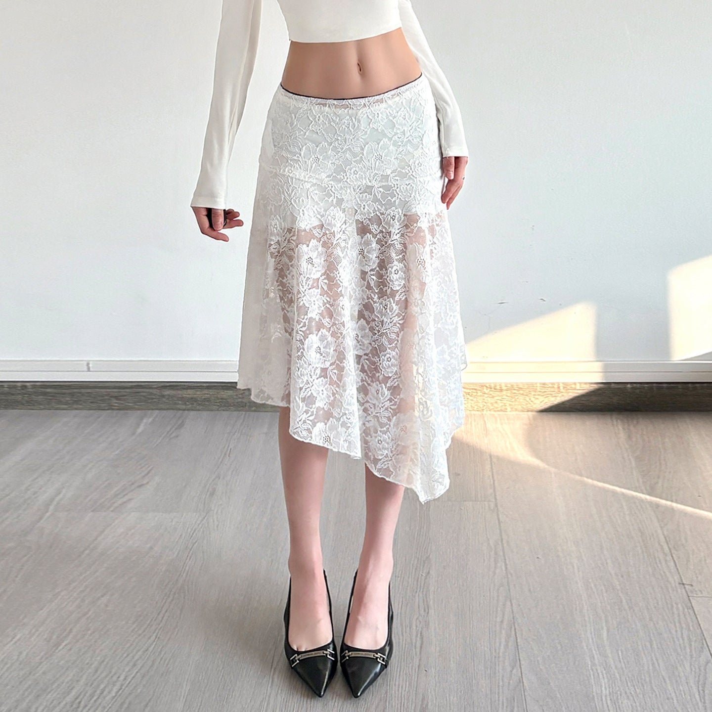 Women's Fashion Lace Irregular Low Waist Pure Desire Midi Clothing