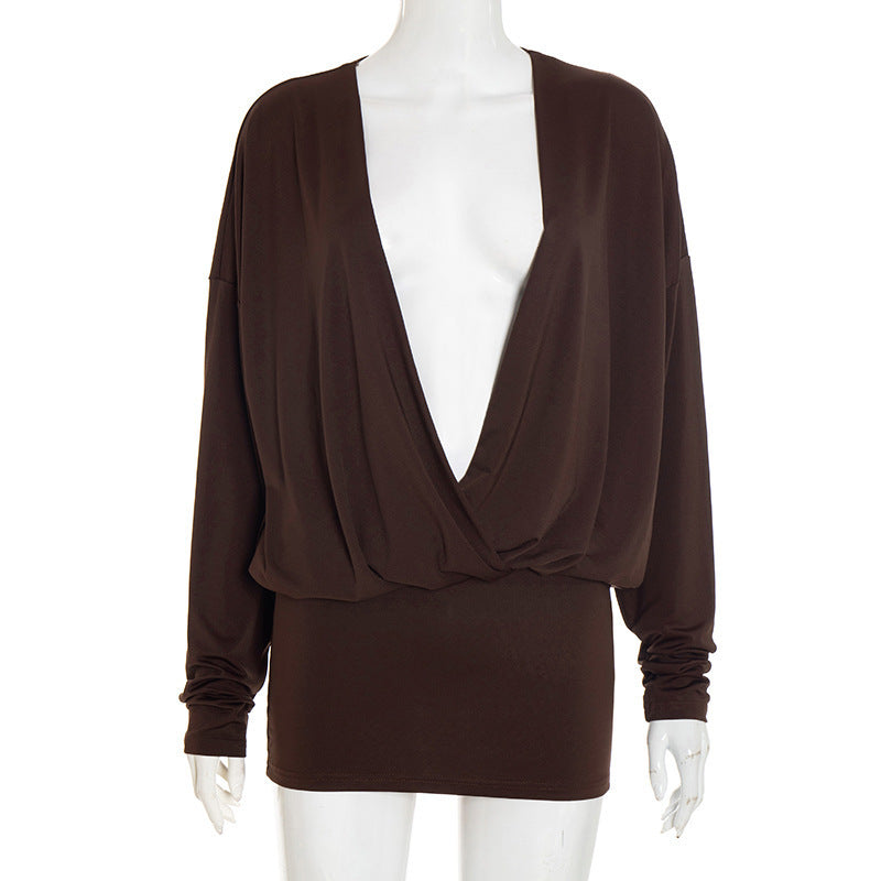 Women's Sexy Hot Deep V Batwing Sleeve Dress