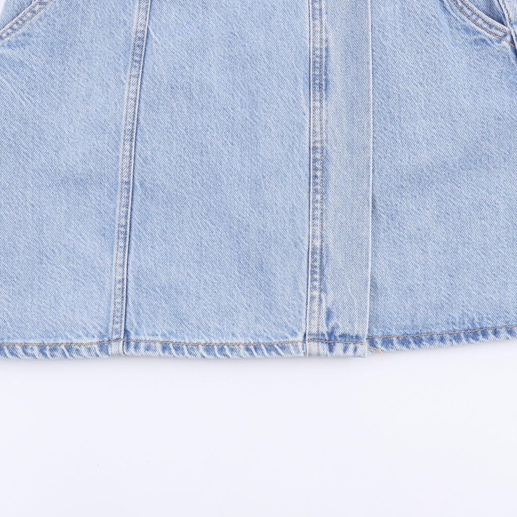Women's Spring Rollneck Shirt Pocket Denim Shorts