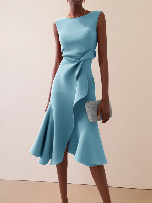 Women's Sleeveless Solid Color Round Neck Mid-length Dress