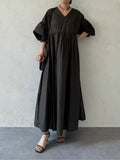 Lantern Sleeve Cuff Olive Long Solid Dress