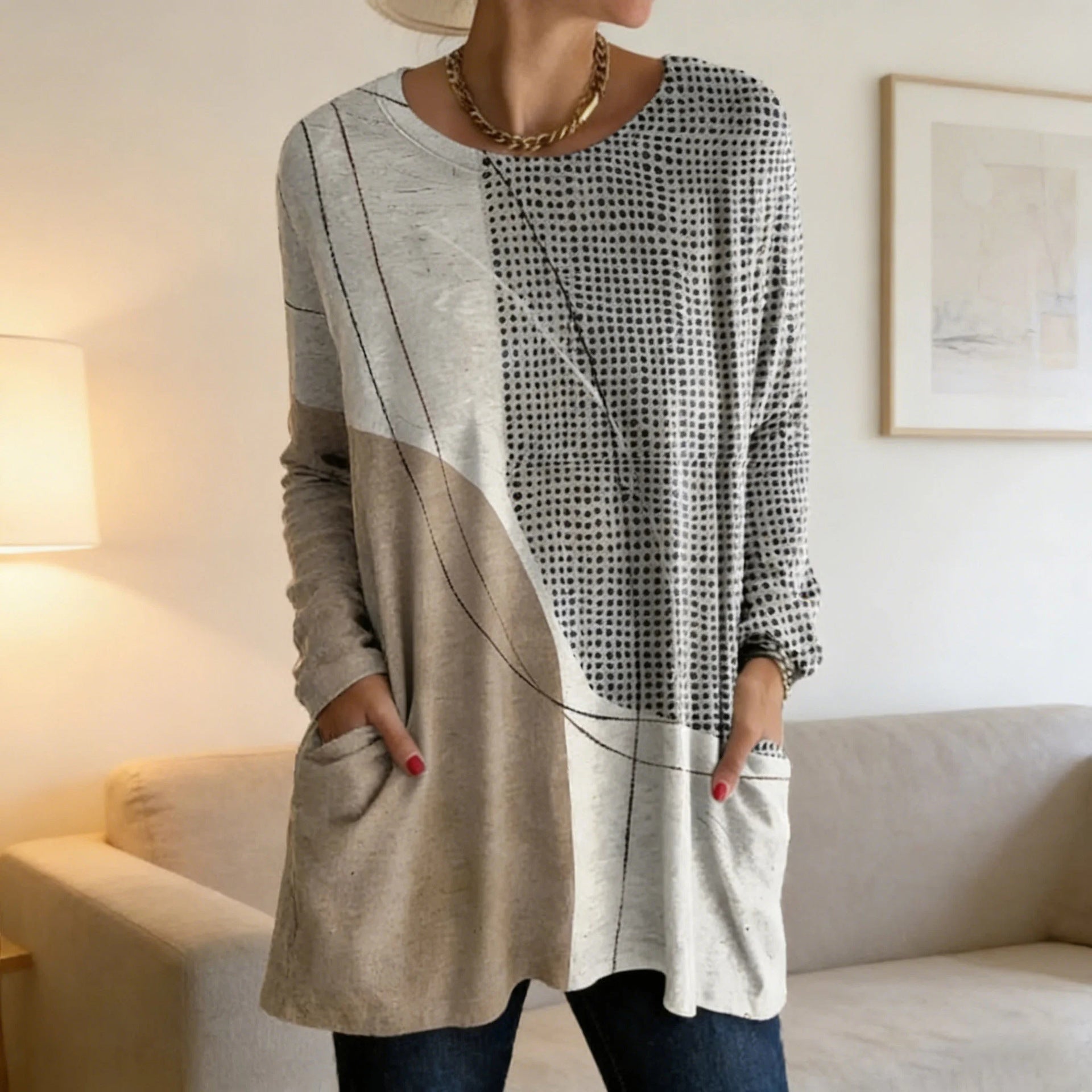 Women's Printed Casual Round Neck Long Sleeve Women's T-shirt