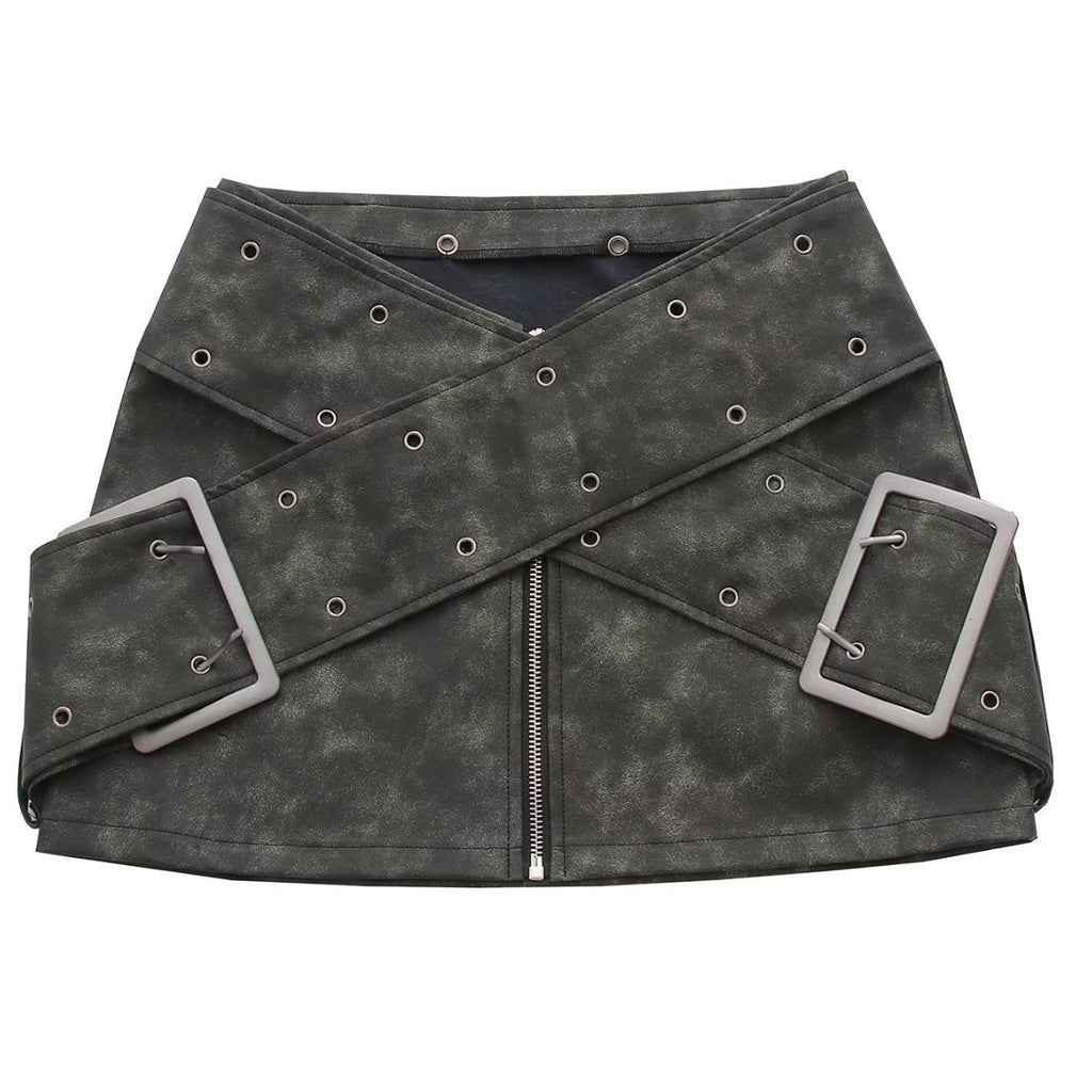 Autumn Unique Cross Belt Design Middle V-shaped Skirt