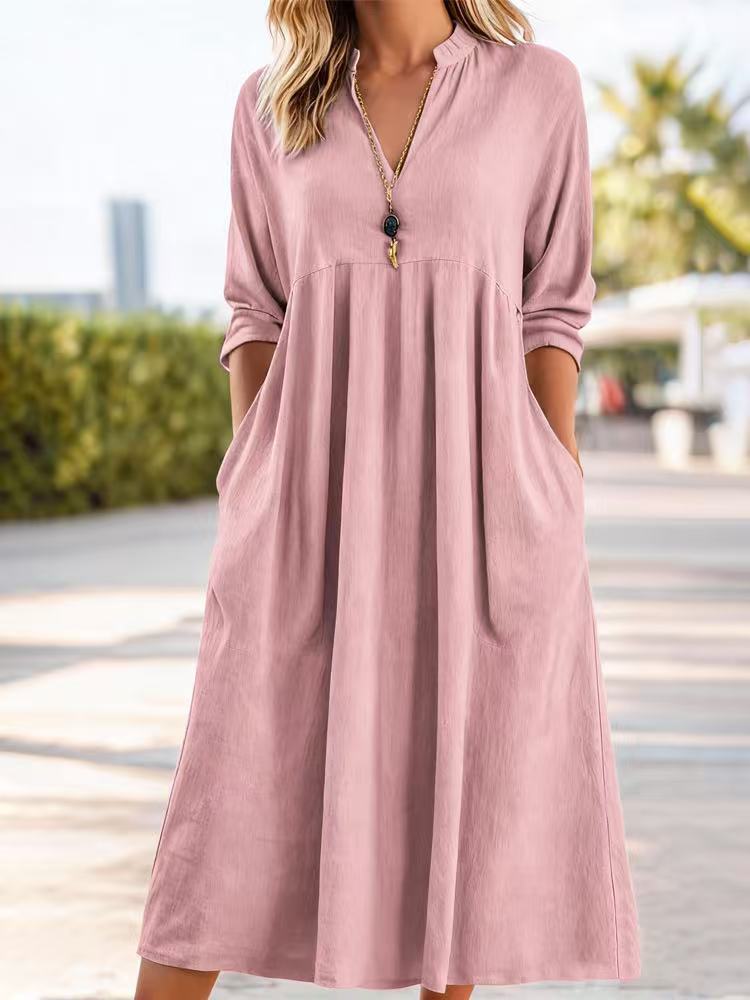 Women's Autumn Casual Loose Fashion Vintage Cotton Linen Long Dress