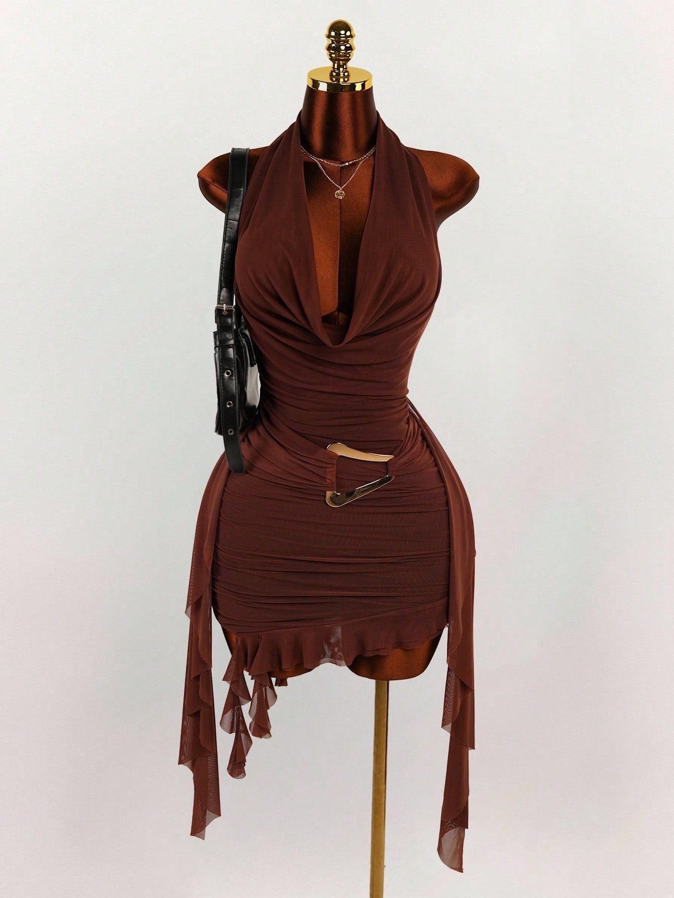 Fashion Solid Color Temperamental Minority Halter Backless Slim Fit Sexy Dress