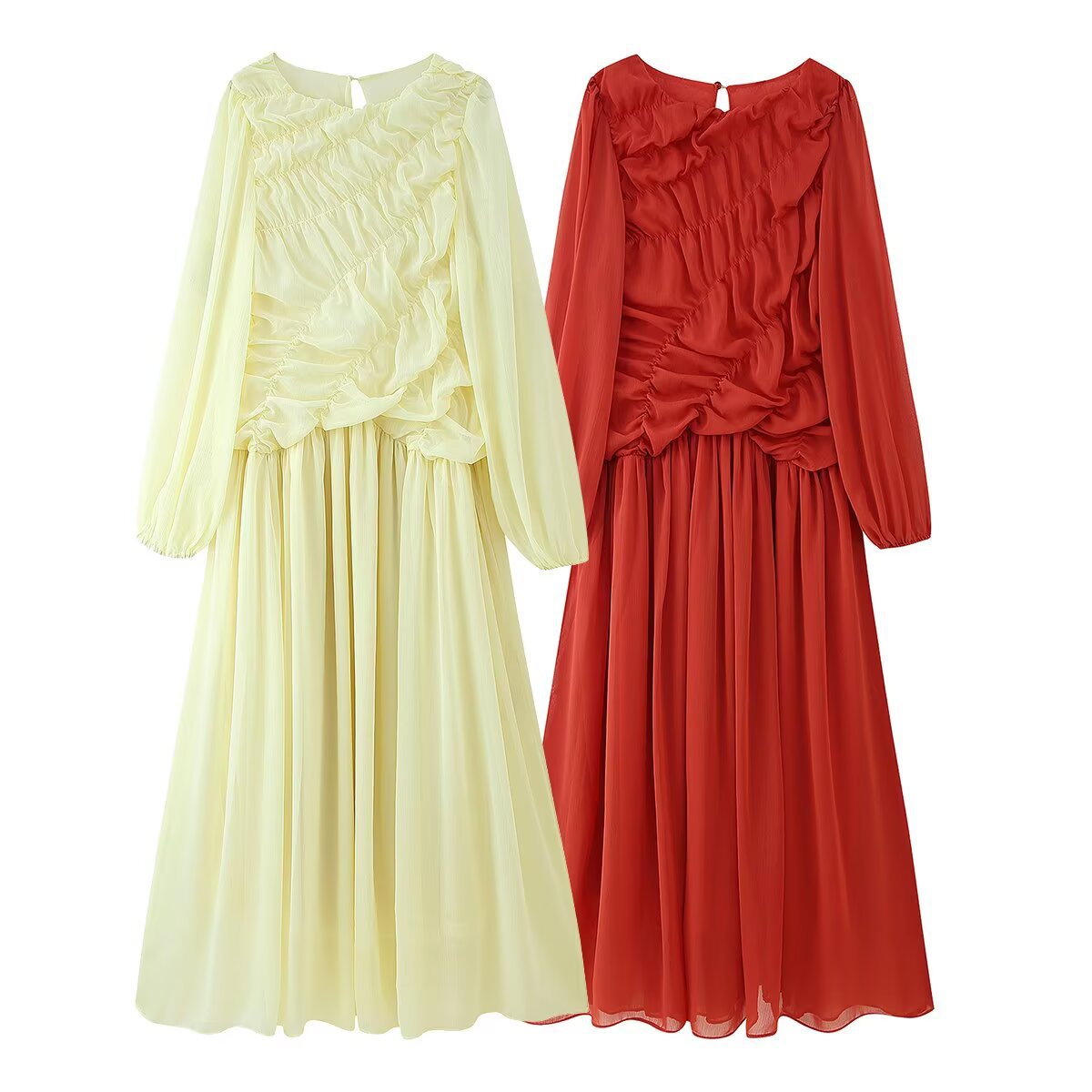 Slouchy Women's Long Sleeve Lath Pleated Dress