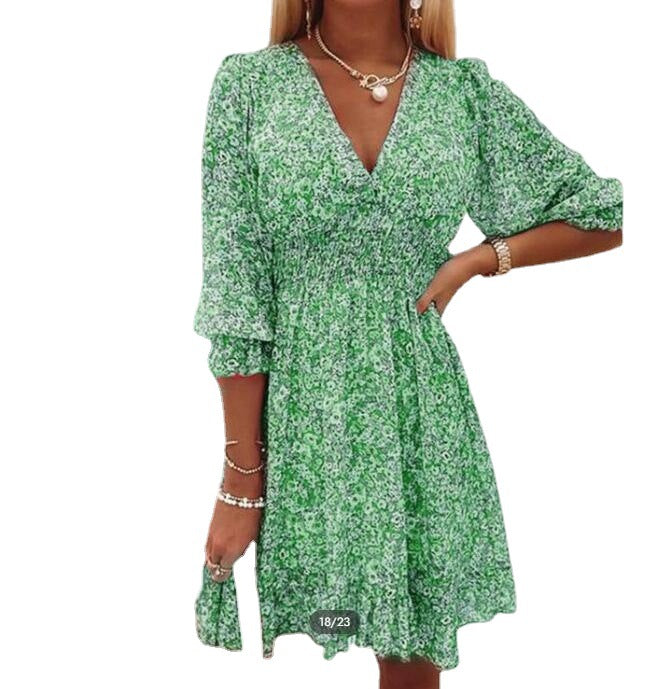 Floral Collar Casual Printed Half Sleeve Dress
