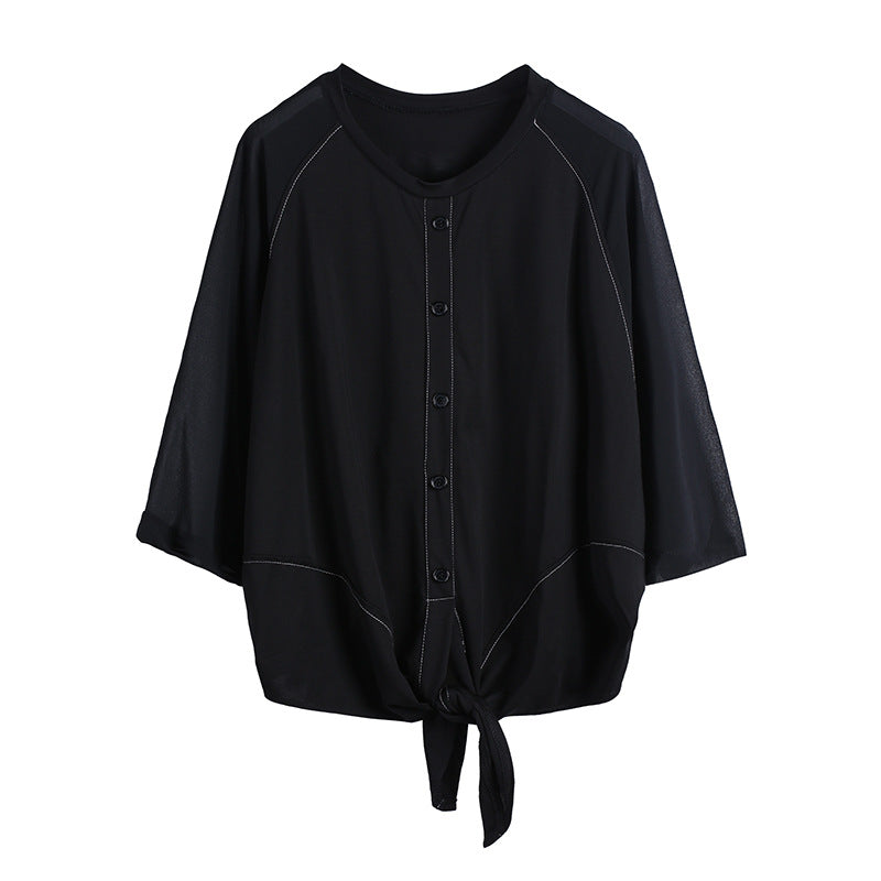 Women's Dark Cold Summer Wind Chiffon Stitching Cool Bow Loose Women's T-shirt