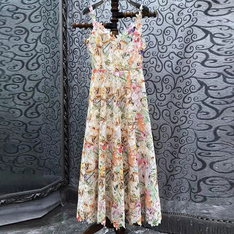 Sexy Summer Colorful Printed Three-dimensional Flower Dress