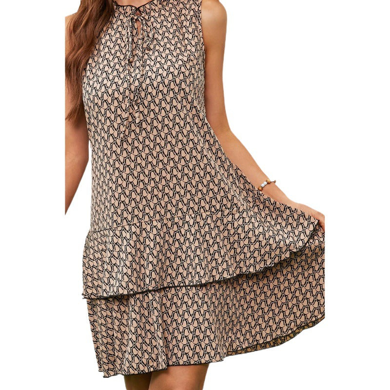 Cool Printed Bow Tie Fashion Lace Dress