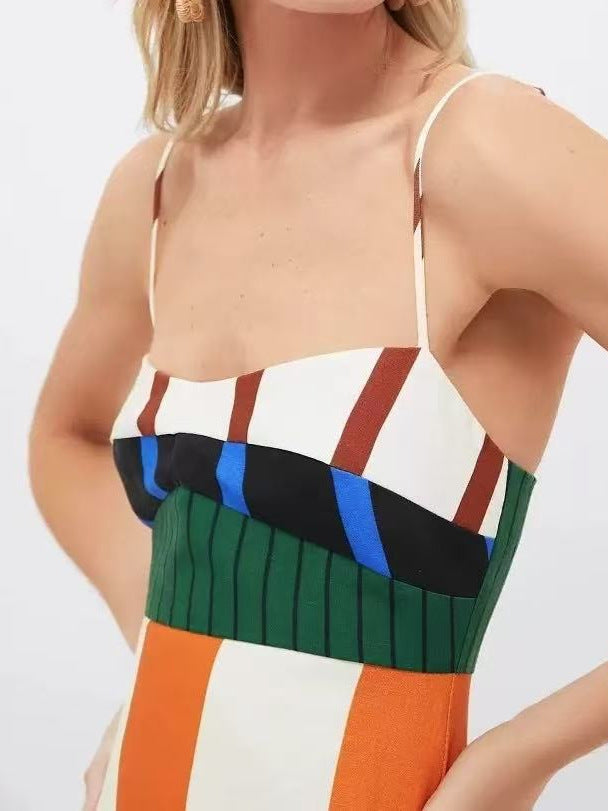 Women's Summer Striped Color Block Skinny Split Skirts