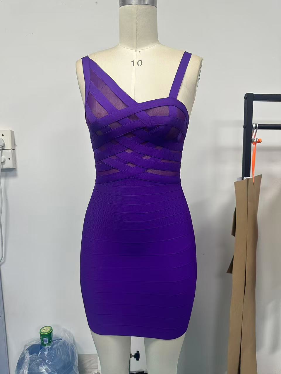 Women's Blue Suspenders Bandage One-piece Sheath Sexy Nightclub Hot Dress