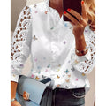 Women's Elegant Faille Long Sleeve Ruffled Collar Regular Shirt Stitching Blouse